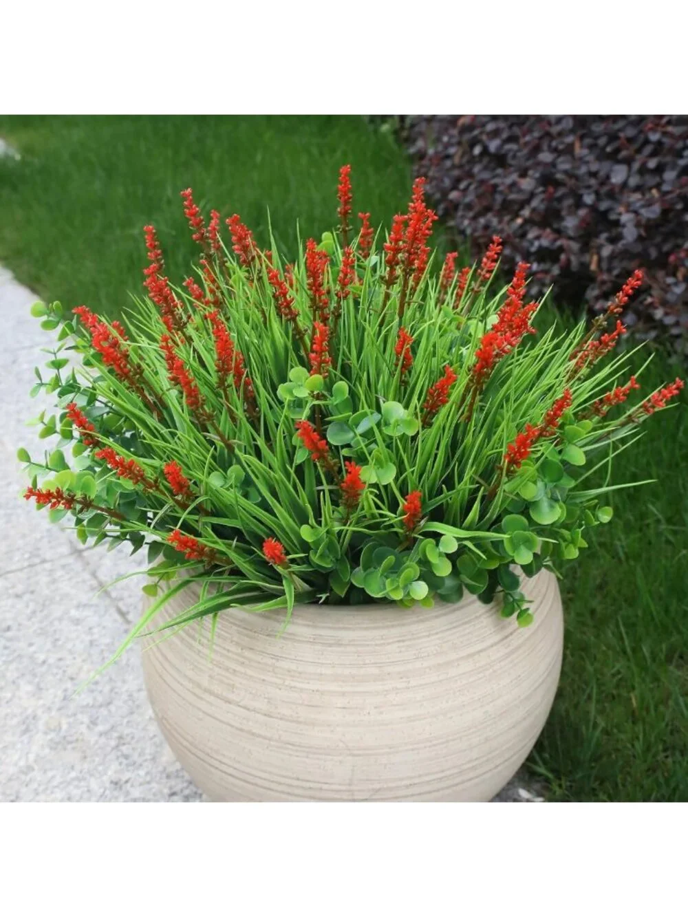 Vibrant Red Artificial Flowers - 12 Bundles of Faux Outdoor Plants for Yard
